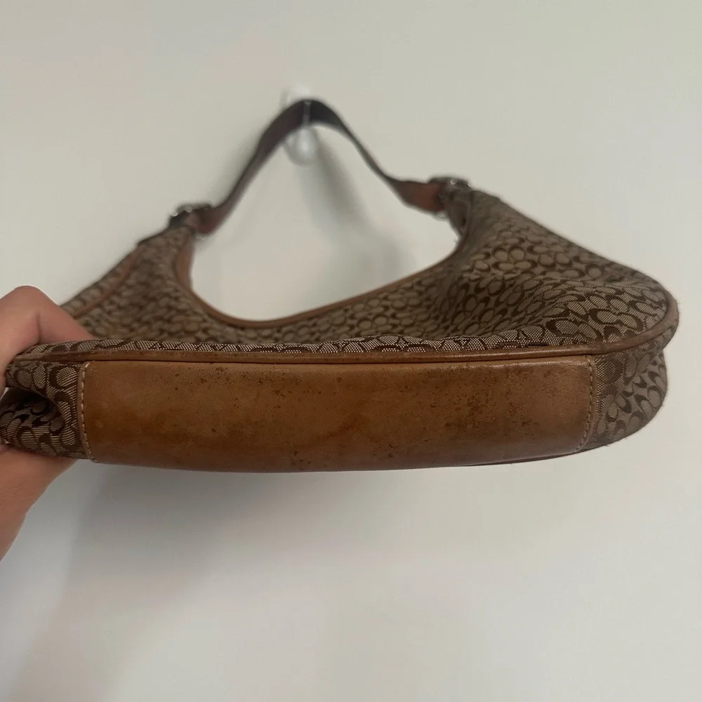 Vintage Y2K Coach Signature Hobo Shoulder Bag Brown Tan‎